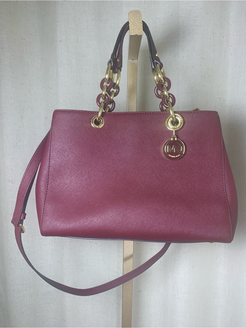 Michael Kors Cynthia Medium Saffiano Leather Satchel Burgundy Crossbody